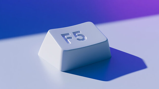 Clean White F5 Keyboard Key on a Vibrant Gradient Surface, Representing Refresh, Software Function, and Computer Technology