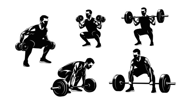 Silhouette Figures Performing Various Weightlifting Exercises.