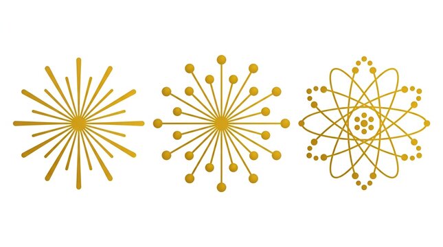 Set of abstract science icons showing atomic structures and geometric star shapes