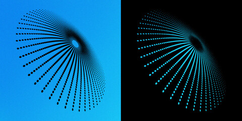 Abstract radial pattern of black dots on blue gradient background, futuristic digital art, science fiction design, futuristic technology concept. © Ms