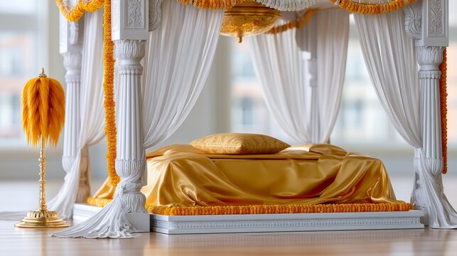 Ornately Decorated Sikh Gurdwara Darbar Sahib Interior with Golden Elements