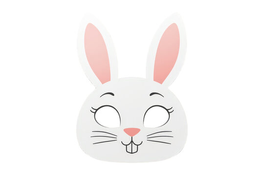Rabbit face mask representing easter celebration and spring holidays, cutout of cute animal cartoon character with transparent background