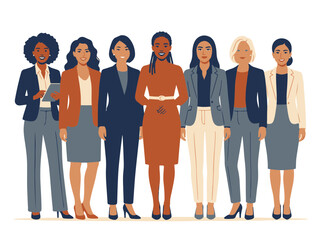 Obraz premium Women Leadership Team Showcasing Diverse Professionals Standing Together in Modern Business Attire