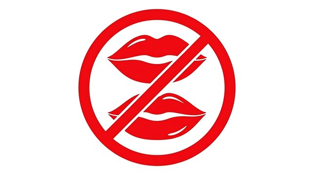 Prohibition symbol with crossed lips and speech marks