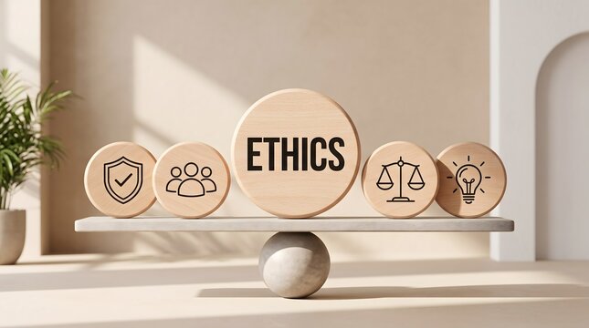 Organizational culture and ethical standards concept showing a balanced scale of corporate responsibilities