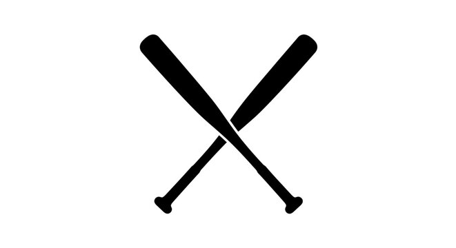 Black Silhouette of Two Crossed Baseball Bats Isolated on White.