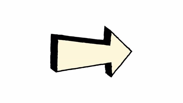 Handdrawn pointing arrow with bold black outline on beige background. Suitable for web design, presentations, and wayfinding graphics. 4K - Alpha Channel