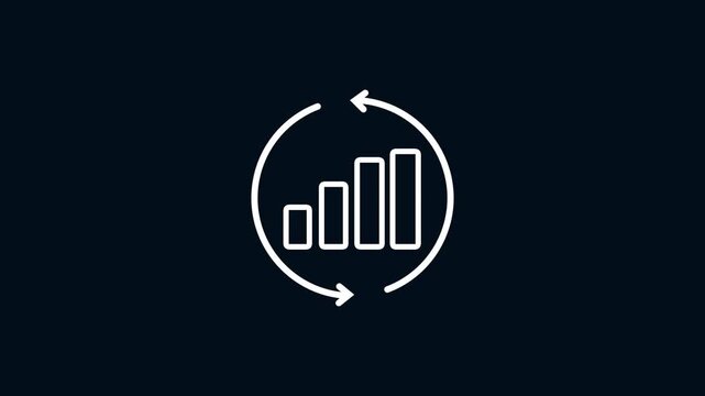 Business growth cycle statistics bar chart graph with circular arrows on dark background