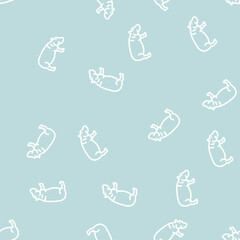 Fototapeta premium hippopotamus animal line seamless pattern hippopotamus animal thin line illustration