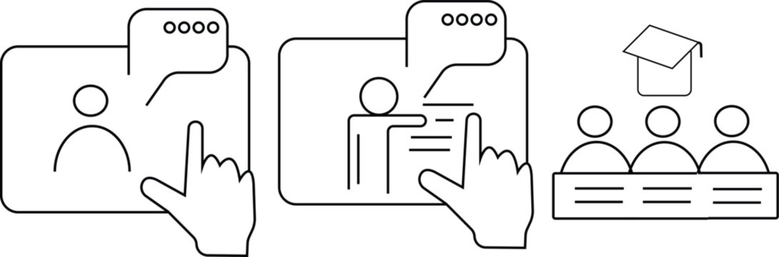 Vector linear icons of minimal envelopes inside geometric frames, message and mail communication concept
