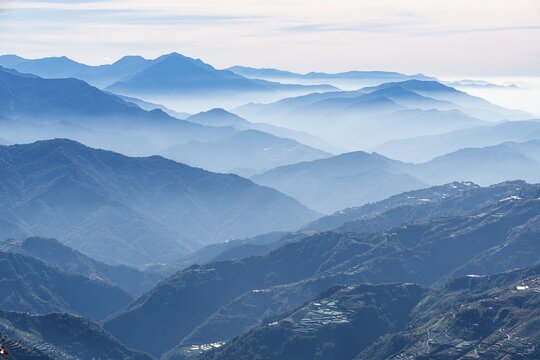 Hazy picturesque highlands of Nantou County, Taiwan