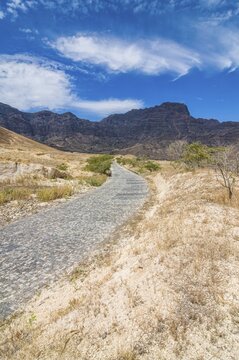Road through rocky landscape. San Antao. Cabo Verde. Africa
