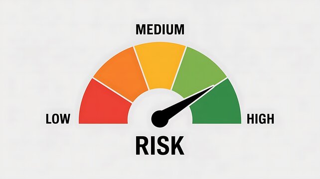 Risk assessment gauge, risk meter graphic, business risk level indicator, risk management tool