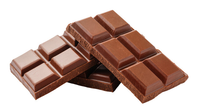 Two stacked milk chocolate bars with segmented squares, isolated on transparent background