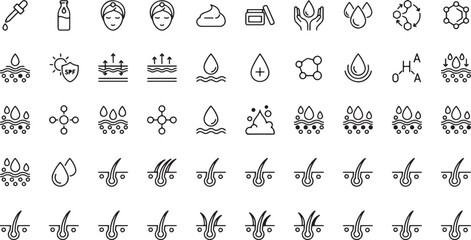 Fototapeta premium Skincare and hair care line set, dermatology symbols