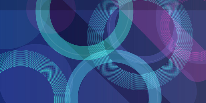 Blue and purple abstract background featuring overlapping circle rings with concentric line patterns for modern graphic design.