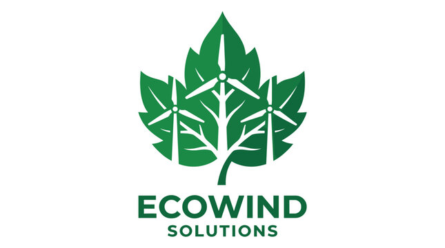 Ecowind solutions logo with wind turbine inside green leaf.