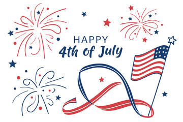 Obraz premium Vibrant 4th of July celebration with fireworks and American flag in patriotic colors
