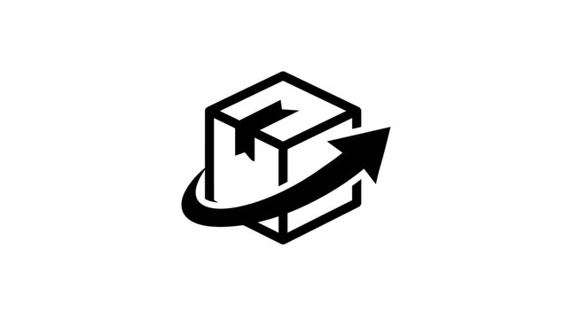 Logistic delivery box with fast arrow logo, courier express shipping vector icon