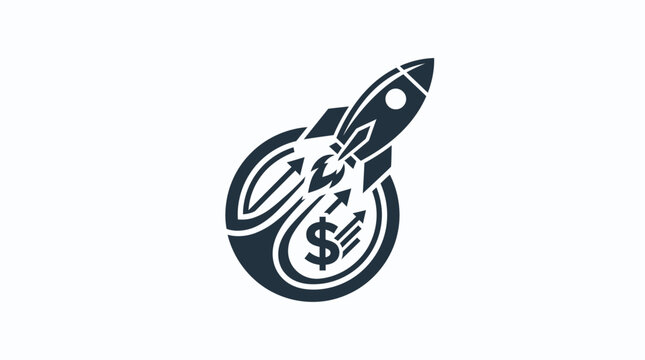 Digital currency rocket launch logo design, financial financial tech vector icon