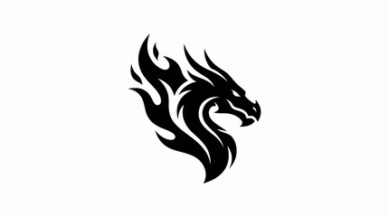 Fototapeta premium Wild fire dragon head profile logo design, powerful mythical monster flame vector icon