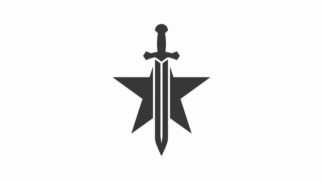 Solid blocky star with vertical sword logo, army special forces combat vector icon
