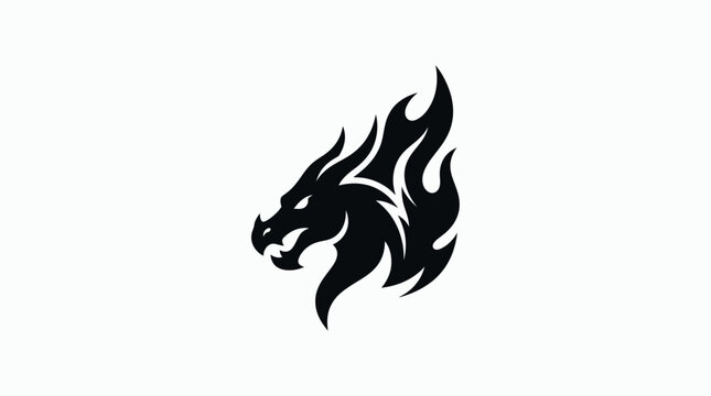 Wild fire dragon head logo design, powerful mythical monster flame vector icon