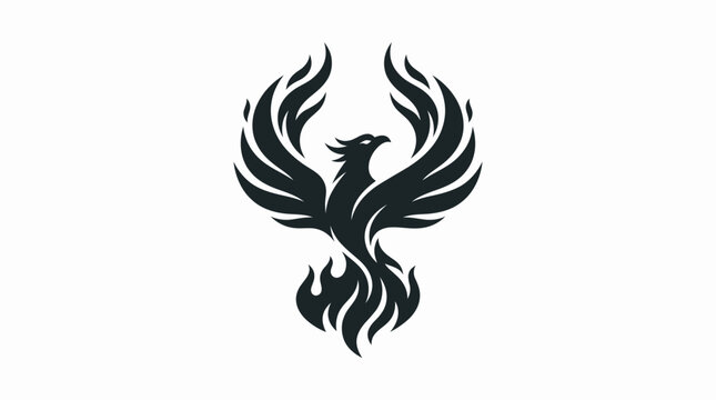 Imperial phoenix bird spreading wings logo design, mythical fire flame falcon vector icon