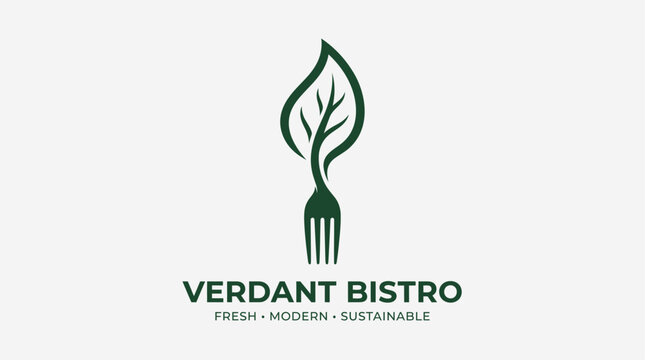 Creative Fork Leaf Logo Vector Template for Organic Botanika Restaurant and Bistro