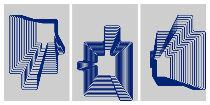 Geometric shapes with blue lines on gray background