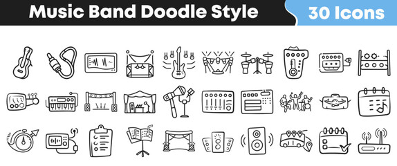 Obraz premium Hand drawn doodle style icons for music band and performance