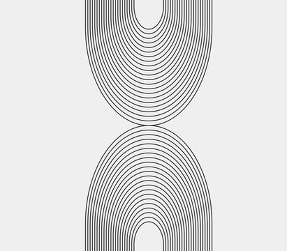 A minimalist black and white illustration of two concentric circular patterns