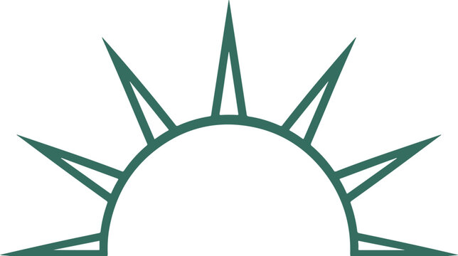 Minimalist sunburst icon, half-circle design with sharp rays, vector illustration representing sunrise or energy.