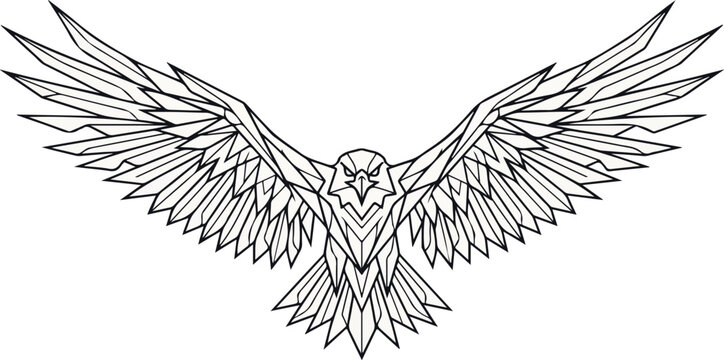 Geometric low-poly style illustration of a majestic eagle with wings spread, representing strength, freedom, and power.