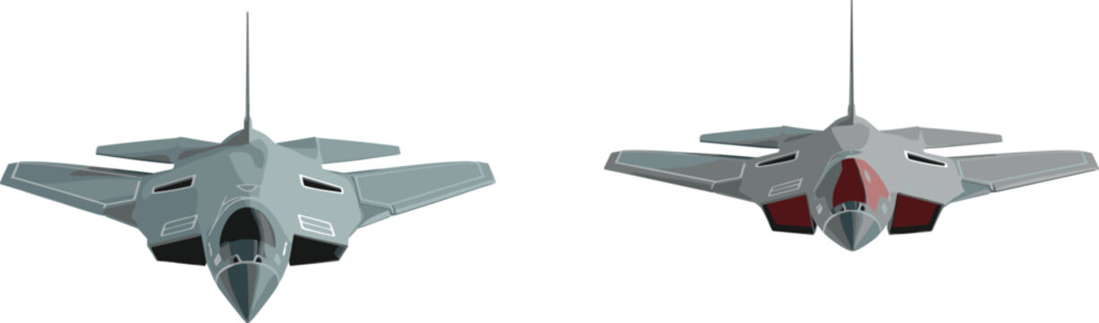 Vector illustration of modern military stealth fighter jet airplanes isolated on a clean white background for design