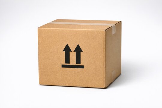 A simple cardboard box with two arrows pointing outwards, useful for various designs and concepts