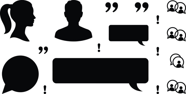 User Profile Avatar Chat Speech Bubble and Customer Feedback Silhouette Line Icon Set