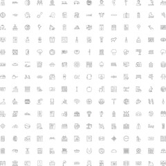 Fototapeta premium Outline icon set illustrating a vast collection of common symbols and elements for diverse applications, from technology and business to food and nature