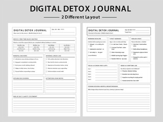 Fototapeta premium Digital Detox Journal Planner Templates for Mindful Living. Three Different Layout Vector Illustrations.