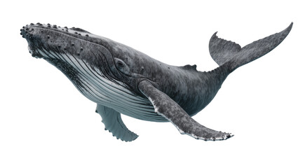 Majestic humpback whale swimming gracefully, isolated on transparent background © Panciuc