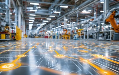 Fototapeta premium Advanced Factory Floor with Holographic Projections for Efficiency Improvement