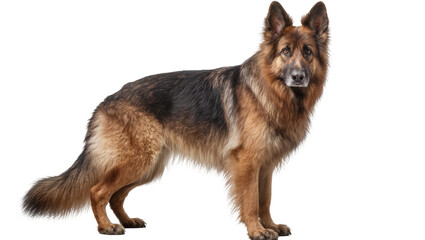 Fototapeta premium Majestic German Shepherd dog standing alert, isolated on transparent background