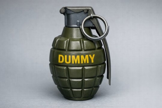 Hand grenade with a label marked 'dummy' for training or practice purposes