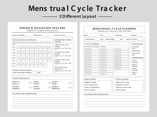 Fototapeta premium Menstrual Cycle Tracker Printable Planner Templates. Three Different Layout Vector Illustrations.