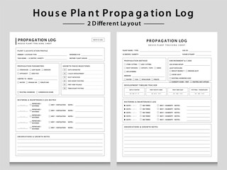 Fototapeta premium House Plant Propagation Log Tracker Sheets. Three Different Layout Vector Illustrations.