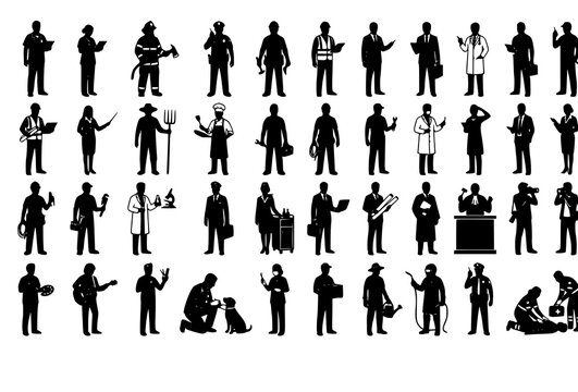 Full Body Occupation Silhouette Collection Professional Worker Vector Set
