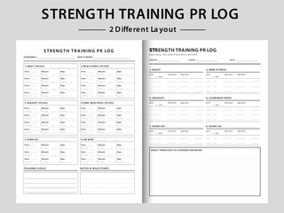 Fototapeta premium Strength Training PR Log Sheet Template. Three Different Layout Vector Illustrations.