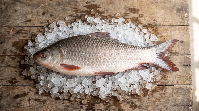  Single whole rohu fish lying on crushed ice.jpg