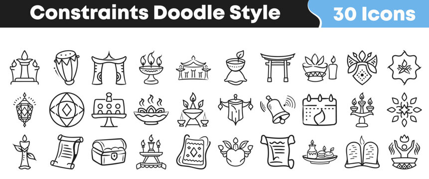 Set of hand drawn doodle icons for various cultural festivals