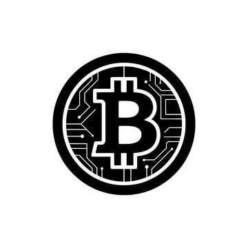 Bitcoin Coin icon featuring the iconic Bitcoin symbol inside a circular coin. Premium black and white vector illustration ideal for cryptocurrency platforms, fintech applications, blockchain projects,